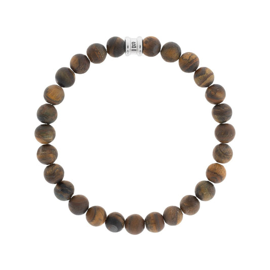 8mm Round Gemstone Bracelet Matt Tiger Eye - STEEL & BARNETT