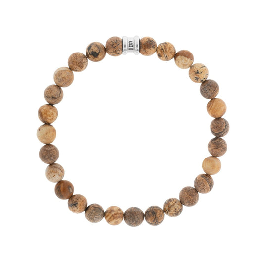 8mm Round Gemstone Bracelet Picture Jasper - STEEL & BARNETT