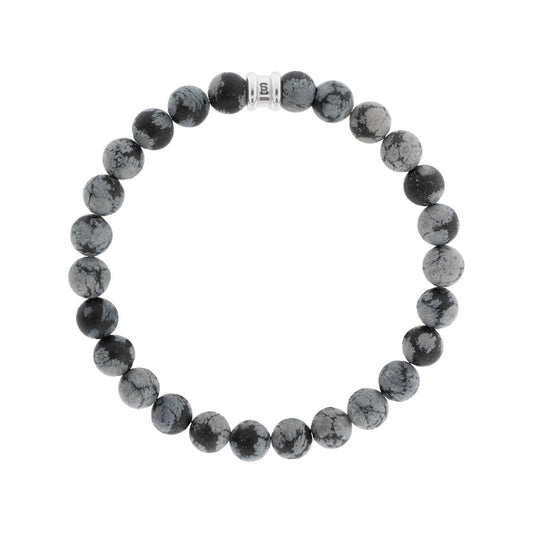 8mm Round Gemstone Bracelet Snowflake Obsidian - STEEL & BARNETT
