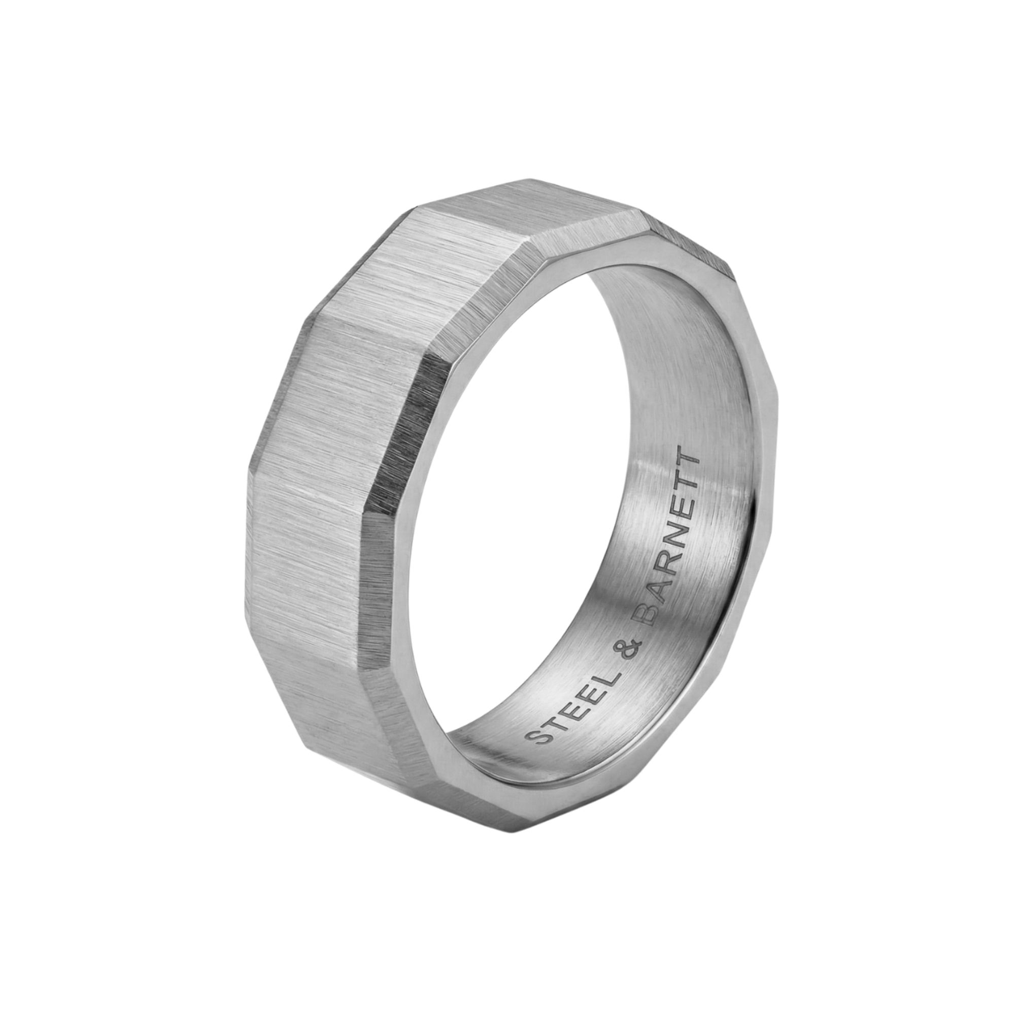 Wide Facet Band Ring In Stainless Steel