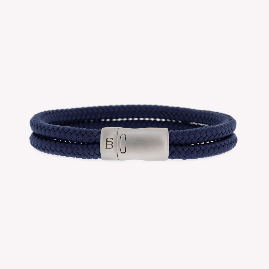 The Navy Leather and Matte Buckle Bracelet