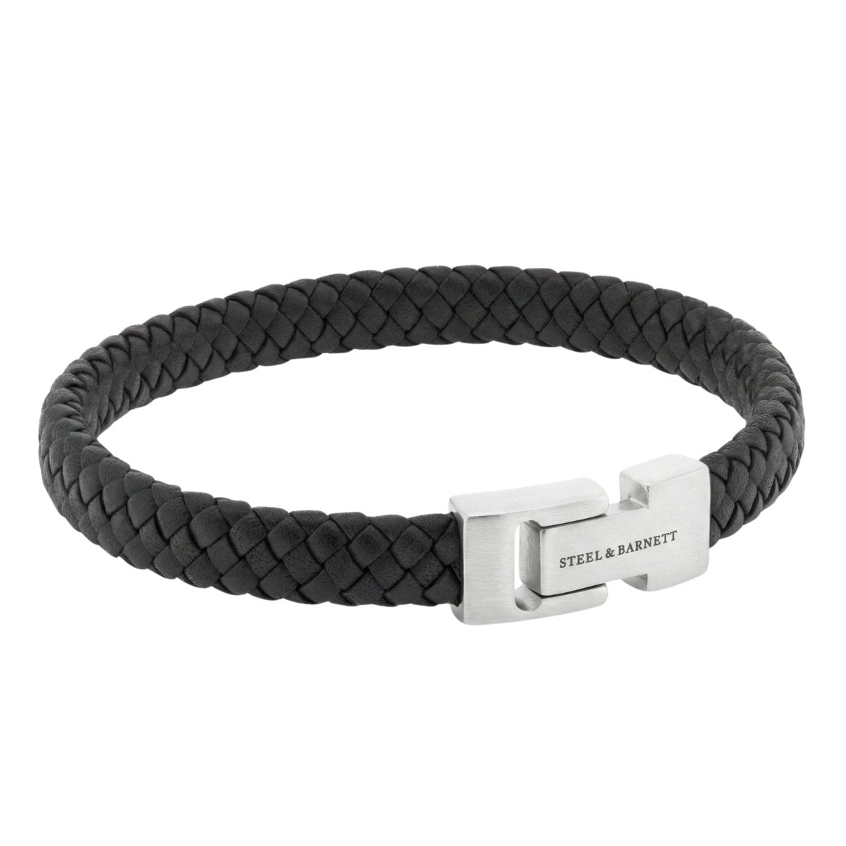 Black Braided Leather Men's Bracelet - STEEL & BARNETT