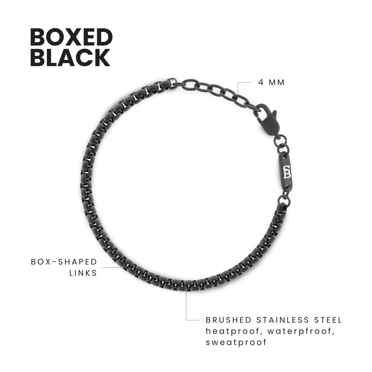 Black Edition Boxed 4mm Chain Bracelet Adjustable - STEEL & BARNETT