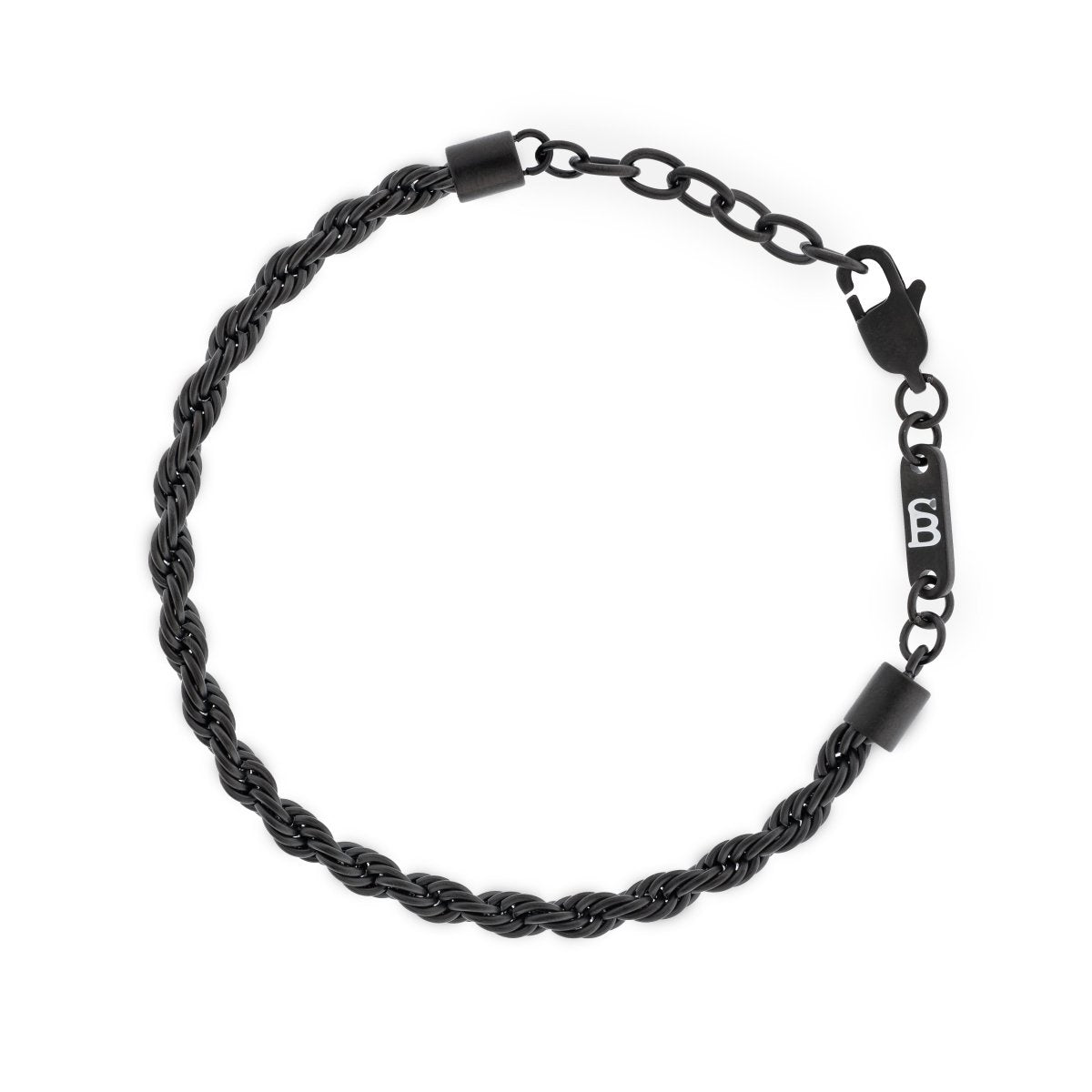 Adjustable Rope Chain Bracelet In Black Stainless Steel