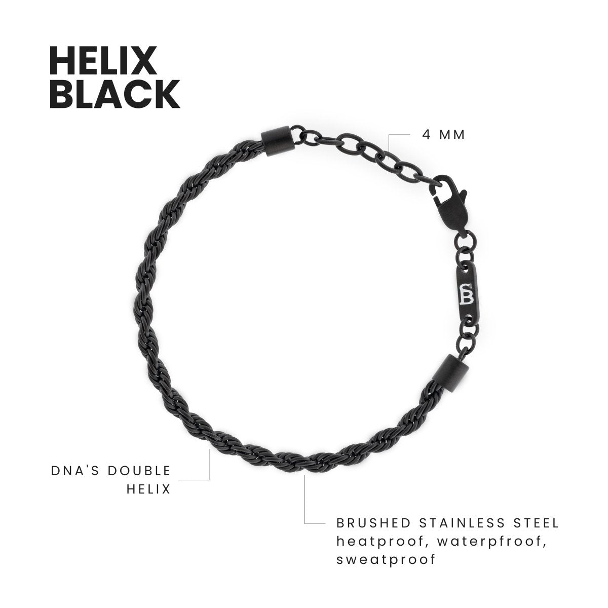 Black Edition Helix 4mm Chain Bracelet Adjustable - STEEL & BARNETT