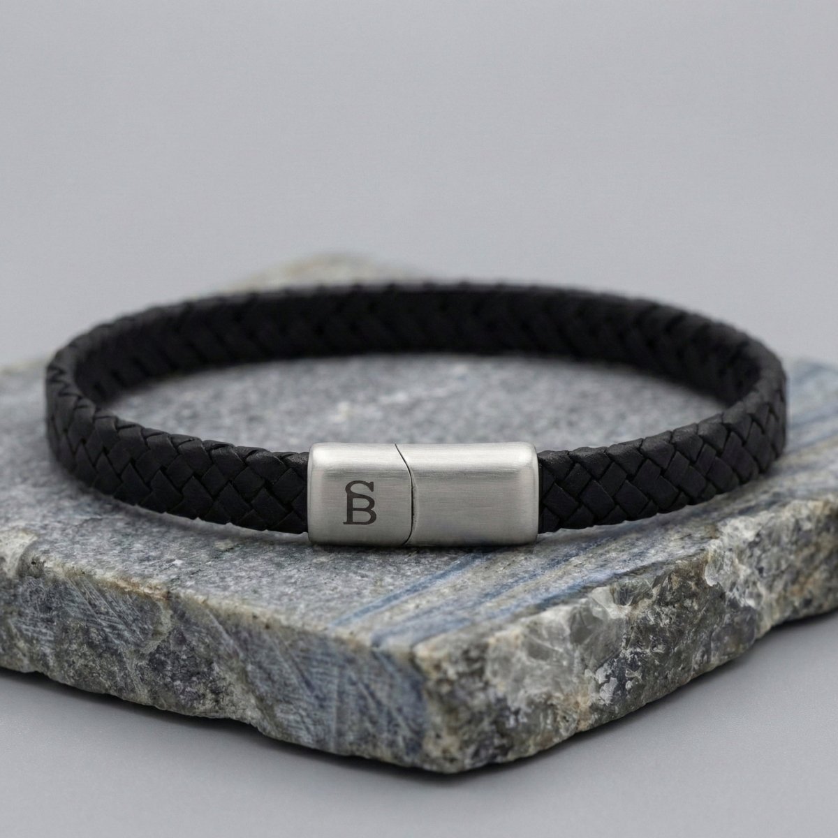 Black Leather Braided Bracelet For Men - STEEL & BARNETT