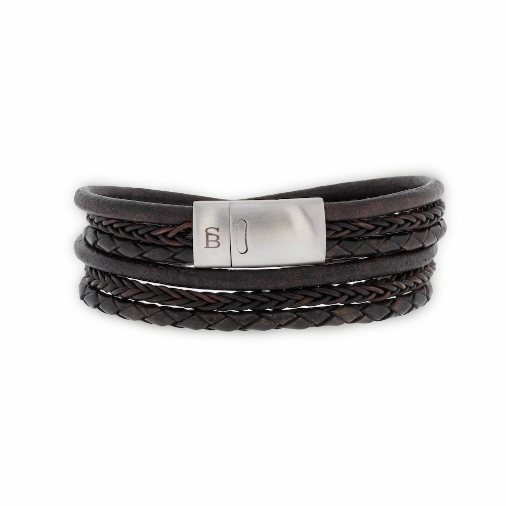 Layered Brown Multi-Strand Leather Men's Bracelet