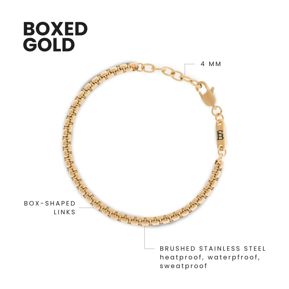 Boxed 4mm Chain Bracelet 18K Gold Adjustable - STEEL & BARNETT