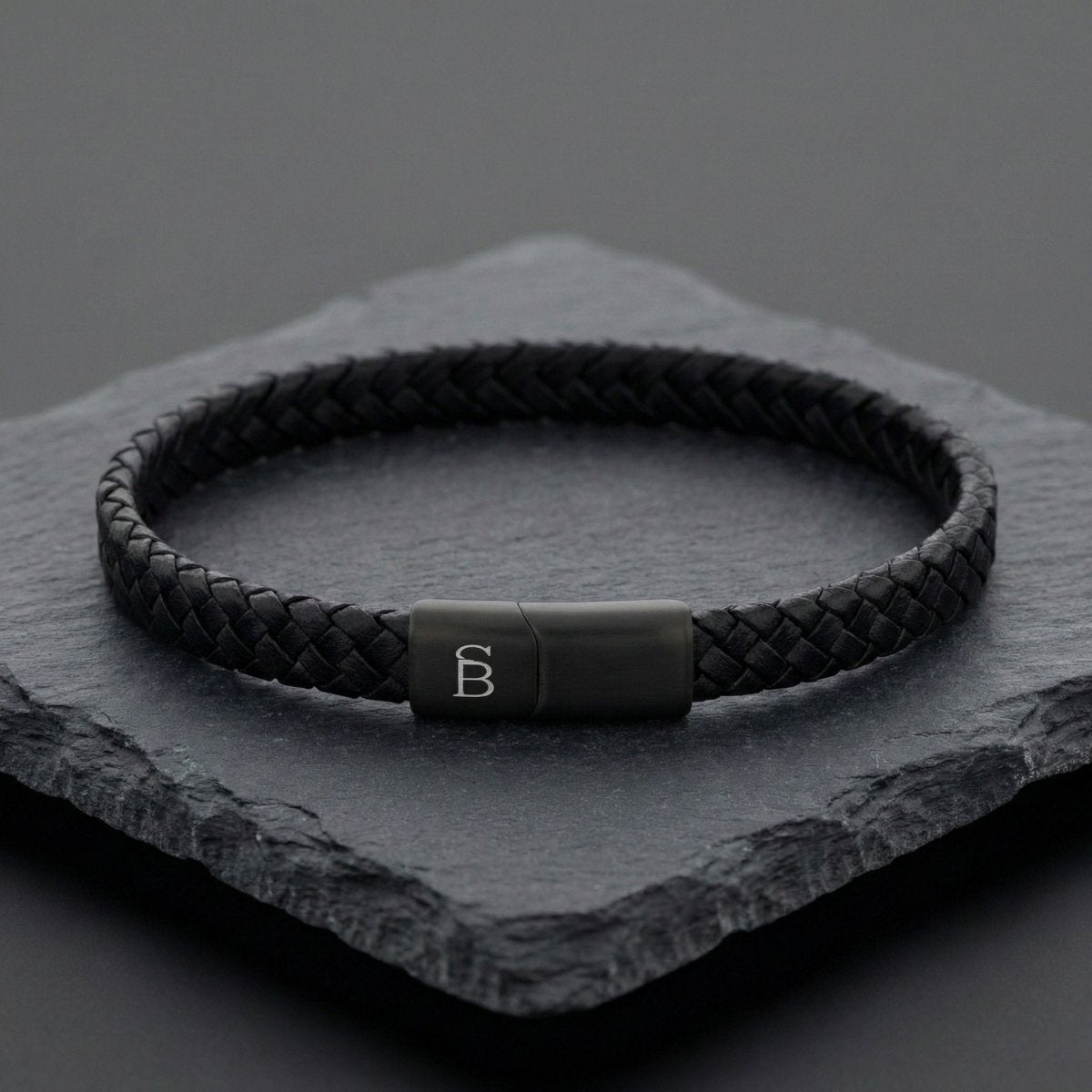Braided Black Leather Bracelet with Black Stainless Steel Clasp For Men - STEEL & BARNETT