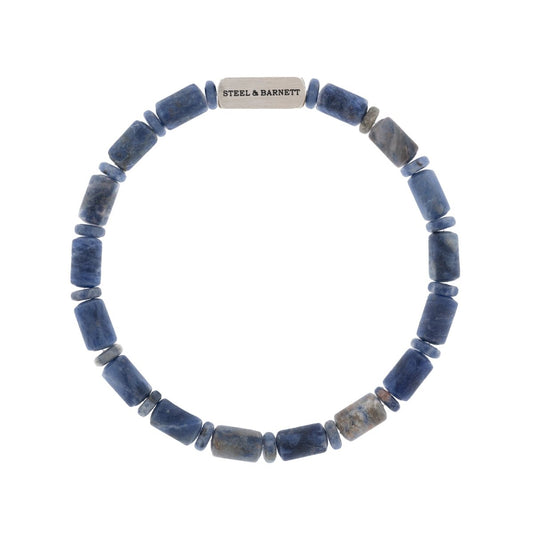 Colourful Cal Barrel Gemstone Bracelet Matt Sodalite - STEEL & BARNETT