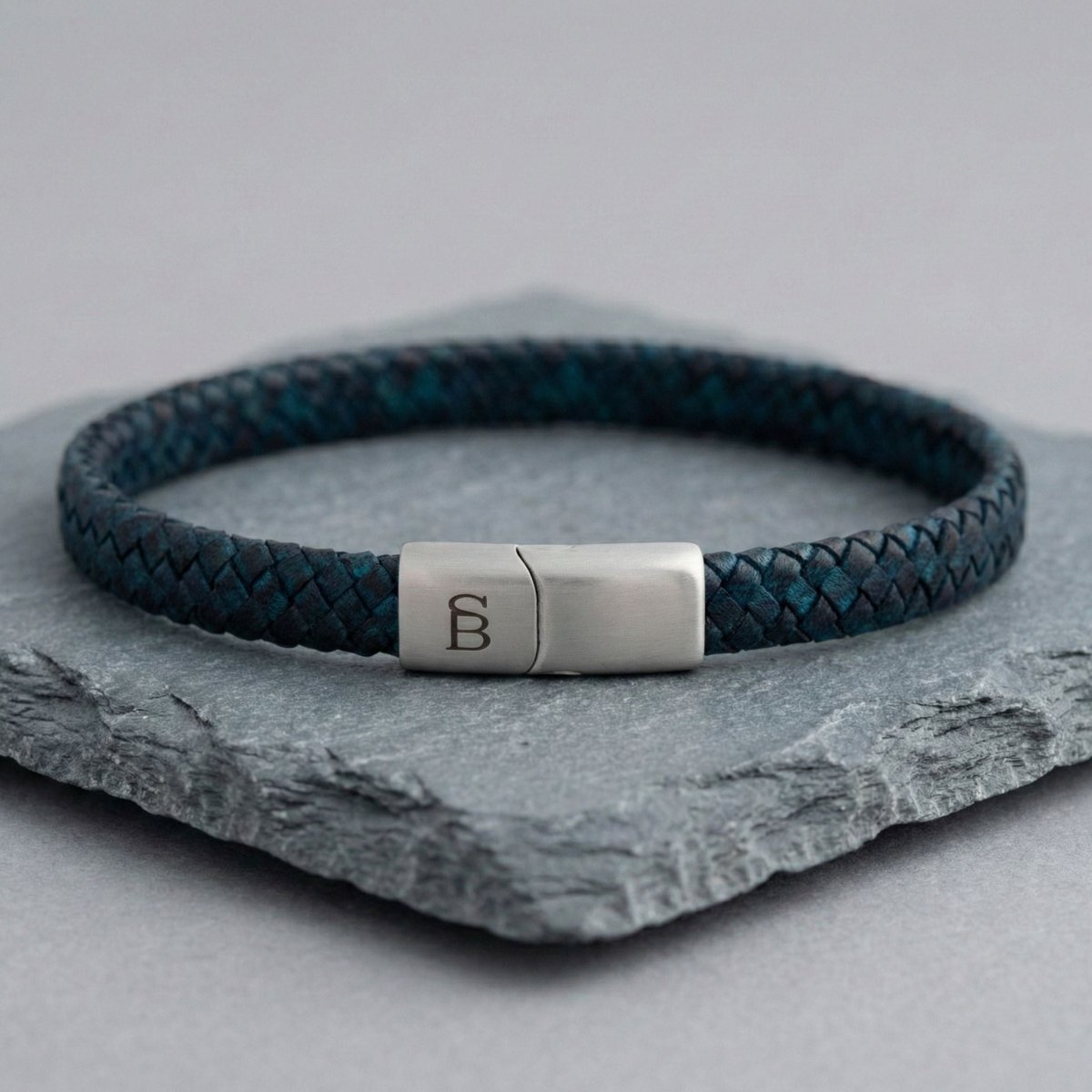 Deep Blue Leather Braided Bracelet For Men - STEEL & BARNETT