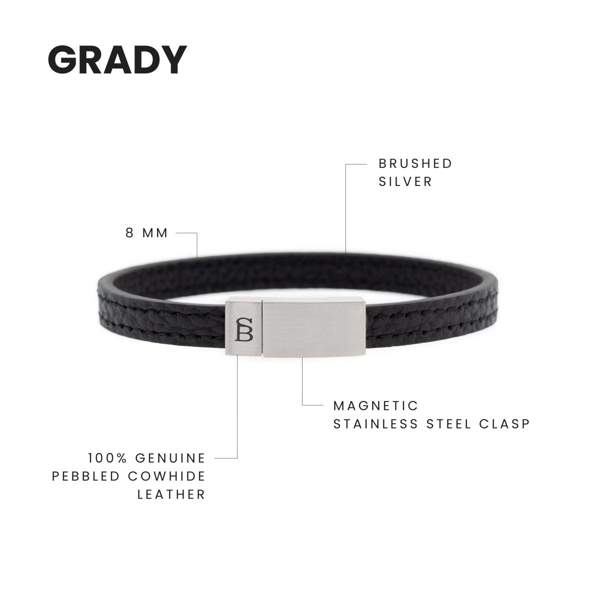 Grady Leather Bracelet Black - STEEL & BARNETT