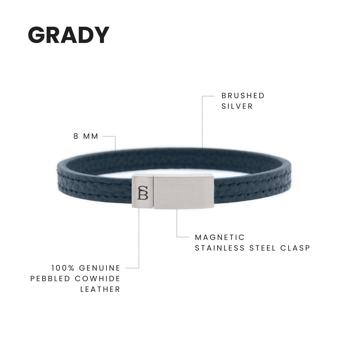 Grady Leather Bracelet Blue - STEEL & BARNETT