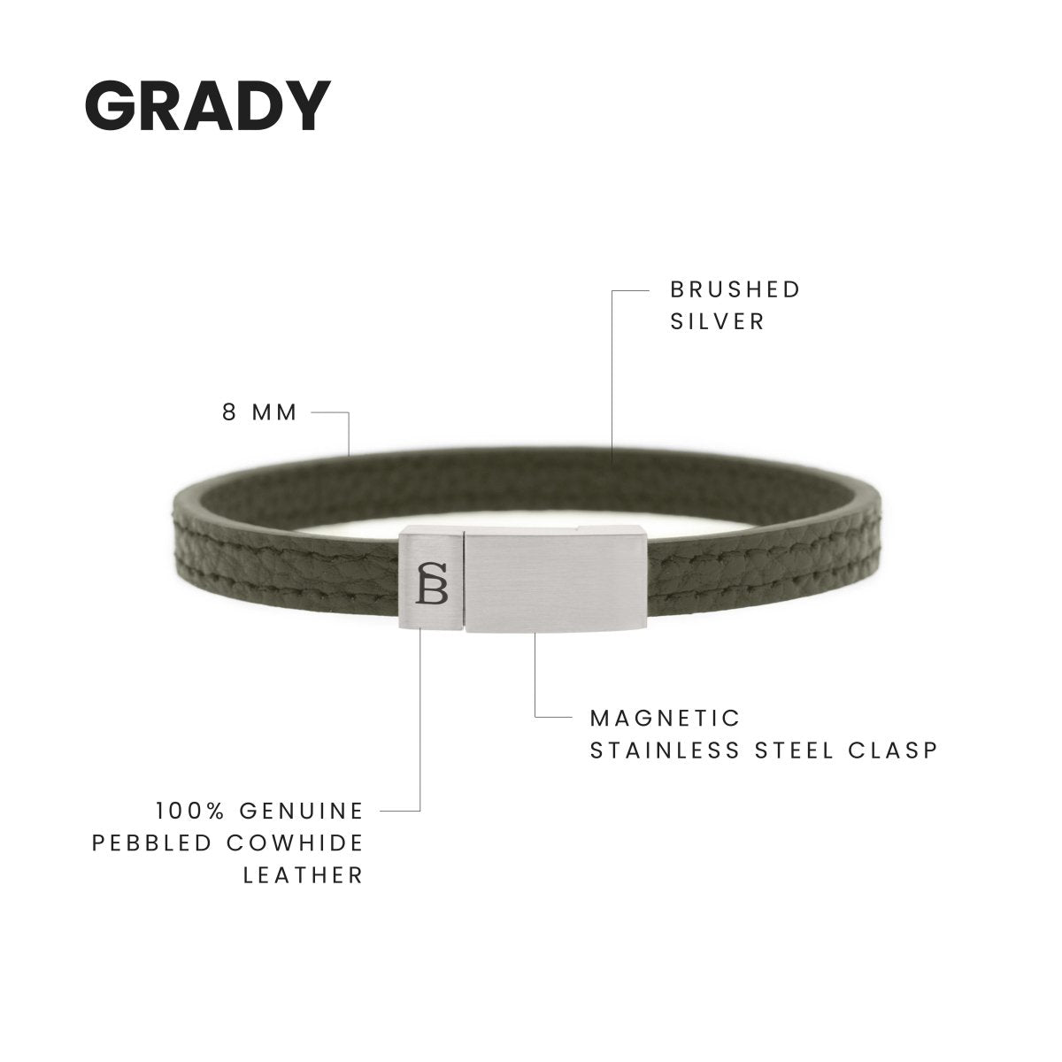 Grady Leather Bracelet Green - STEEL & BARNETT