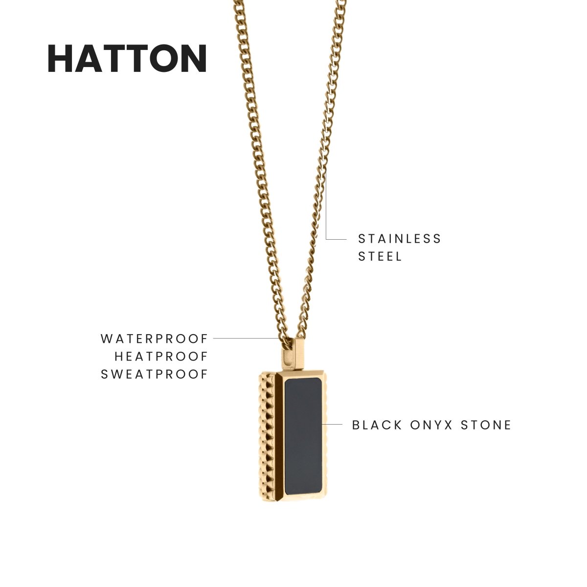 Hatton Gemstone Necklace Black Onyx/18K Gold Adjustable 60 - 70cm/24 - 28' - STEEL & BARNETT