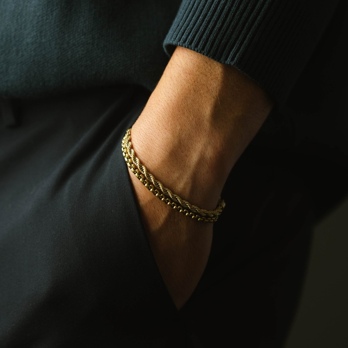 18k plated gold twisted rope link bracelet for men