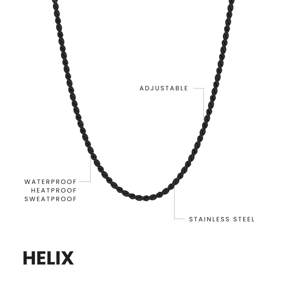 Helix Chain Necklace Black Adjustable 50 - 60cm/20 - 24' - STEEL & BARNETT