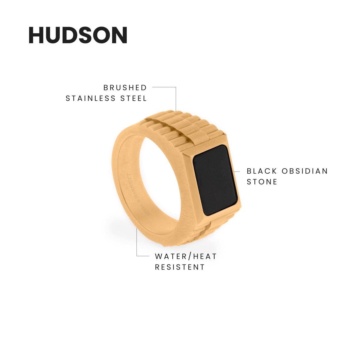 Hudson Gemstone Ring Black Onyx/18K Gold - STEEL & BARNETT