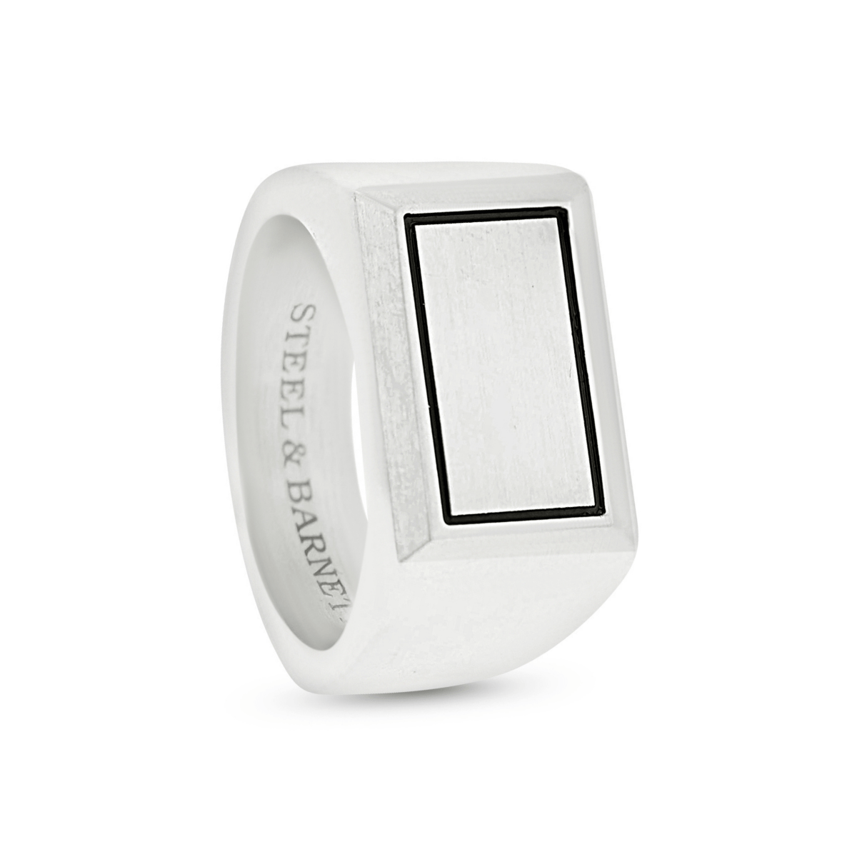 mens stainless steel band ring with black enamel inlay