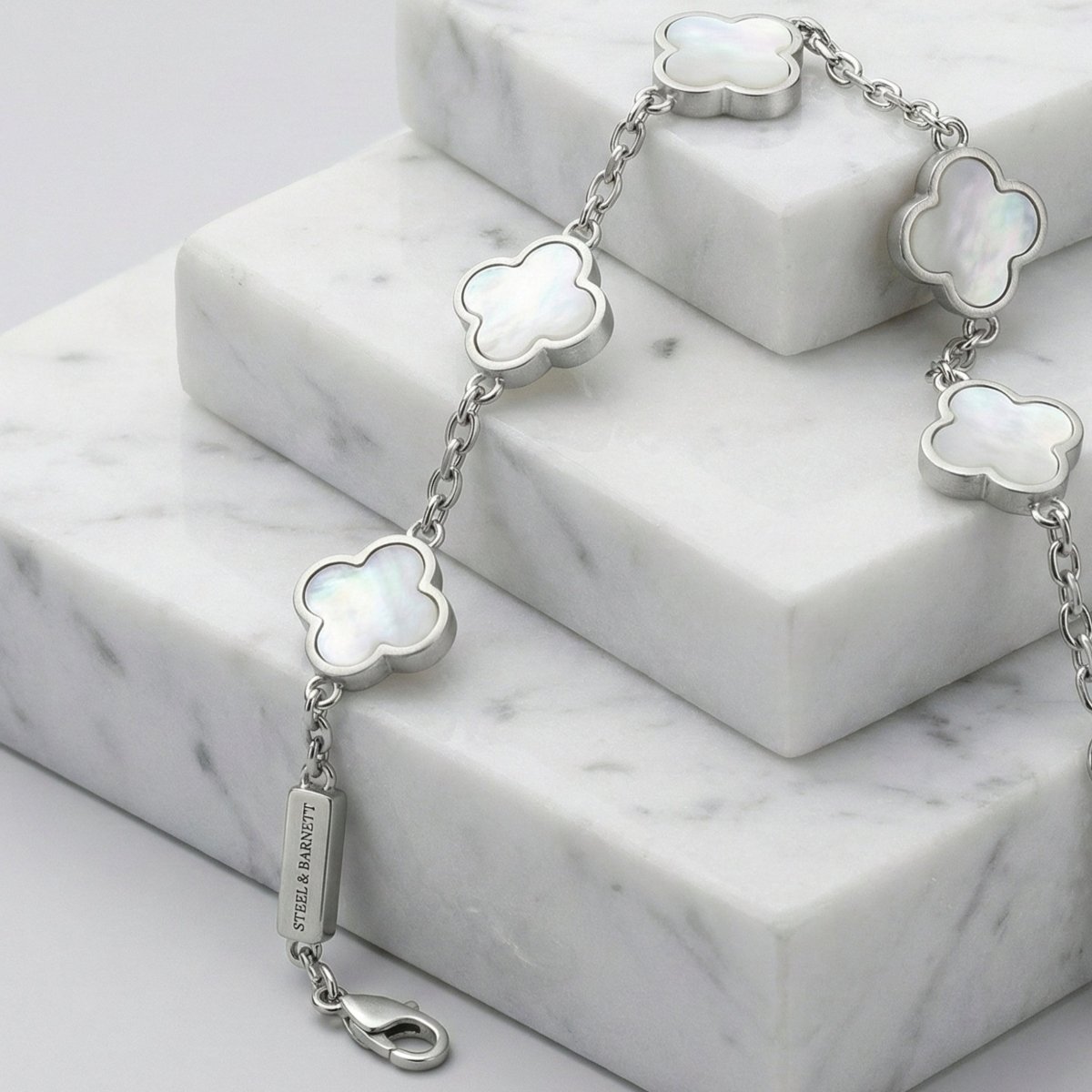 Lucky Clover White Stone Charm Bracelet - STEEL & BARNETT