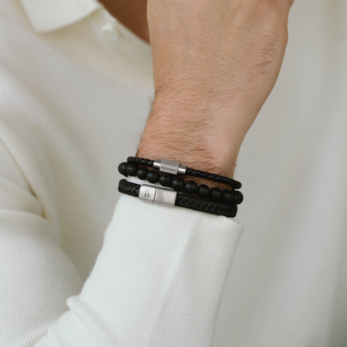 Luke Landon Nappa Leather Bracelet Black - STEEL & BARNETT