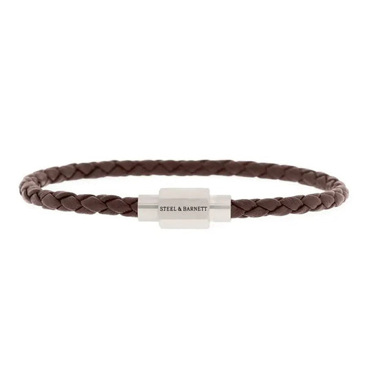 Luke Landon Nappa Leather Bracelet Brown - STEEL & BARNETT