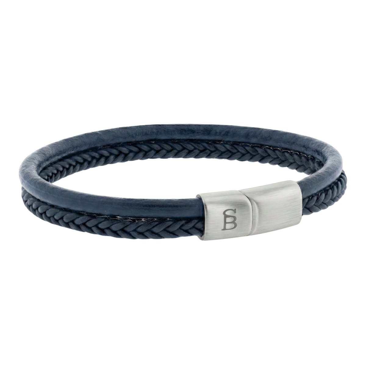 Men's Dual - Band Blue Leather Bracelet - STEEL & BARNETT