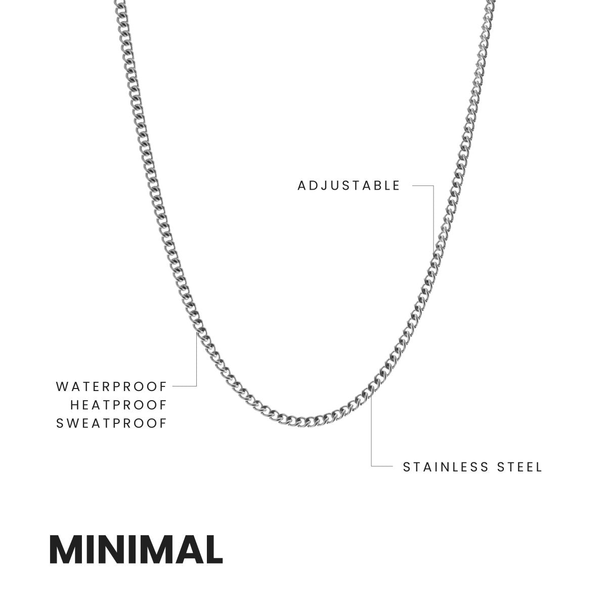 Minimal Chain Necklace Silver Adjustable 50 - 60cm/20 - 24' - STEEL & BARNETT