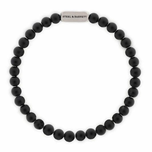 Natural Ned 6mm Round Gemstone Bracelet Black Onyx - STEEL & BARNETT