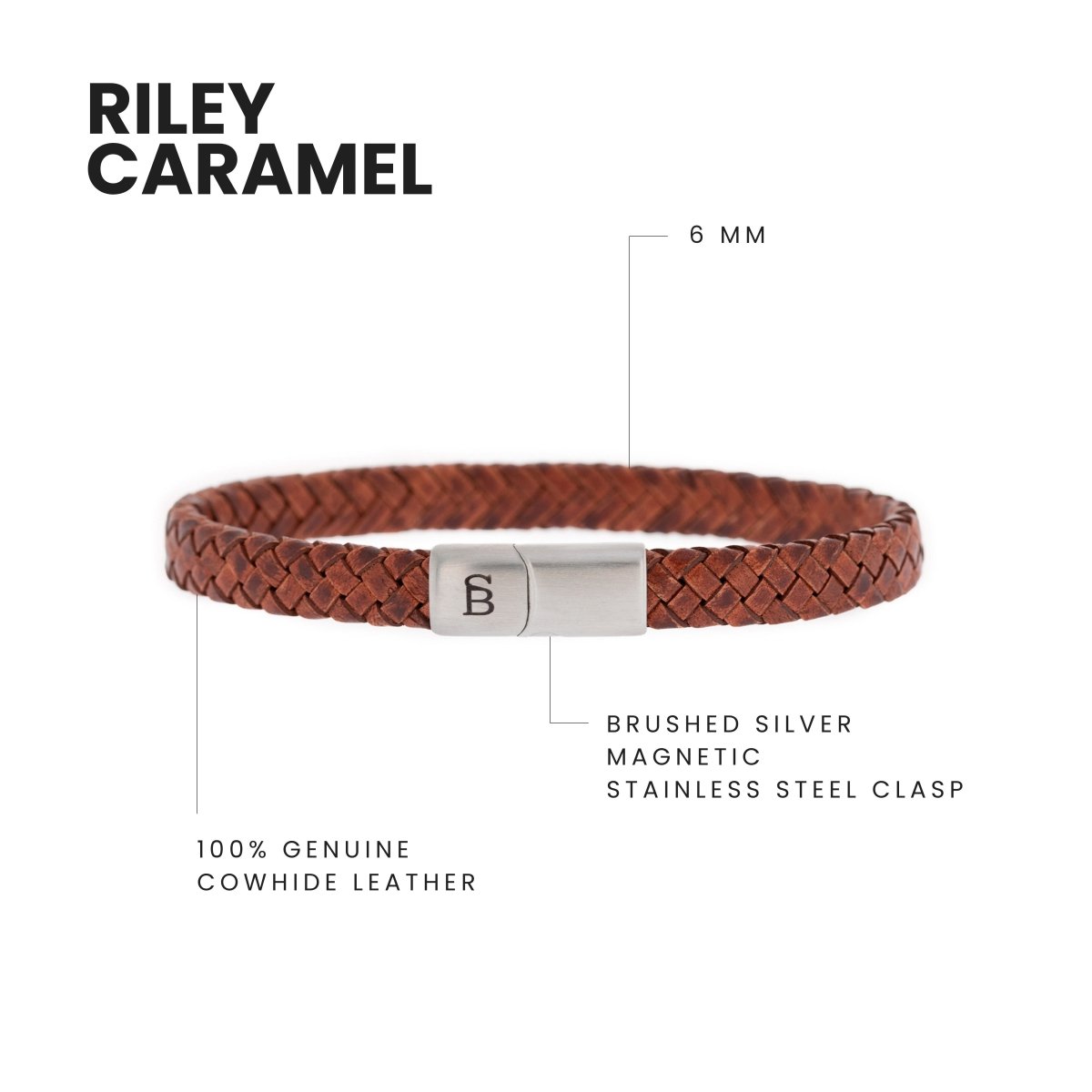 Riley Leather Bracelet Caramel - STEEL & BARNETT