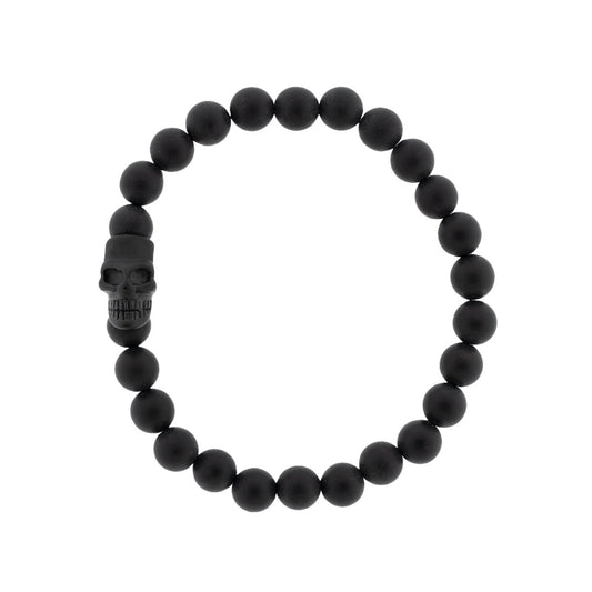 Skull 8mm Round Gemstone Bracelet Black Onyx - STEEL & BARNETT