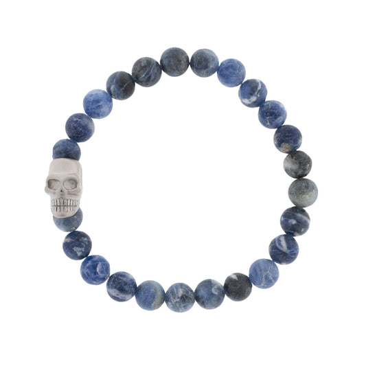 Skull 8mm Round Gemstone Bracelet Matt Sodalite - STEEL & BARNETT