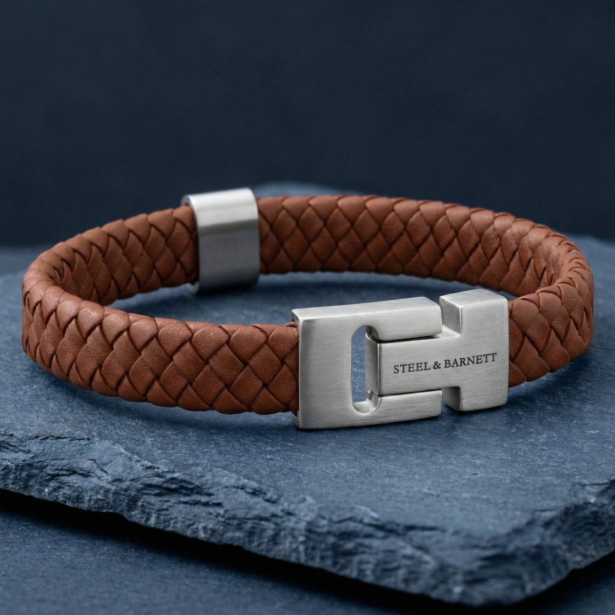 Thick Braided Peanut Leather Bracelet For Men - STEEL & BARNETT