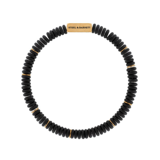 Two Tone Disc Gemstone Bracelet Matt Black Onyx/18K Gold - STEEL & BARNETT
