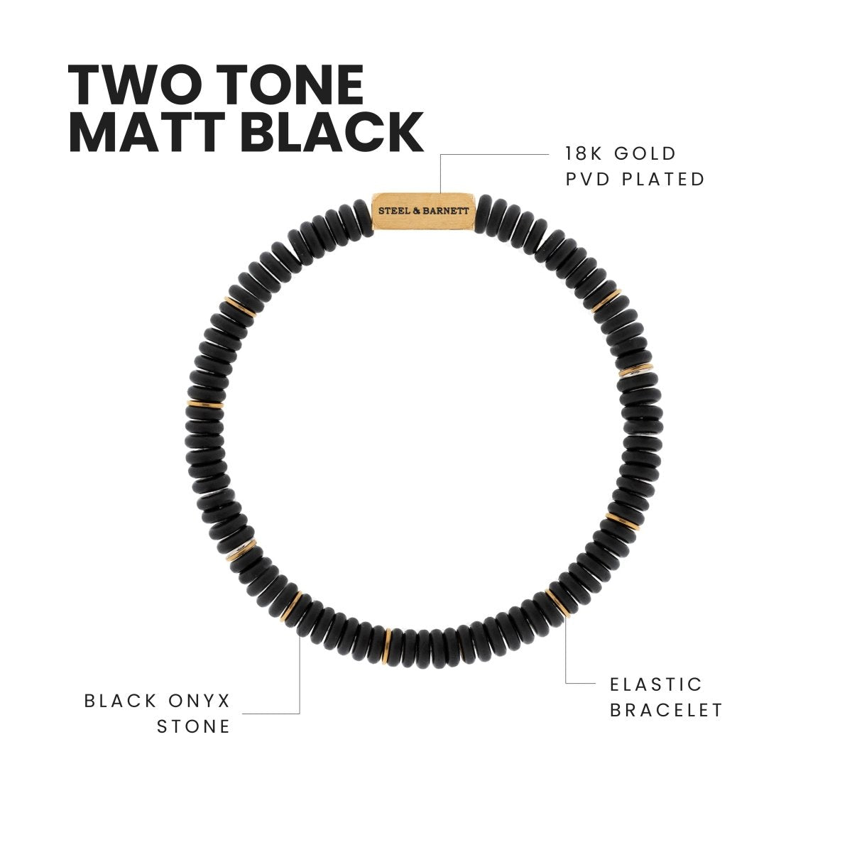 Two Tone Disc Gemstone Bracelet Matt Black Onyx/18K Gold - STEEL & BARNETT