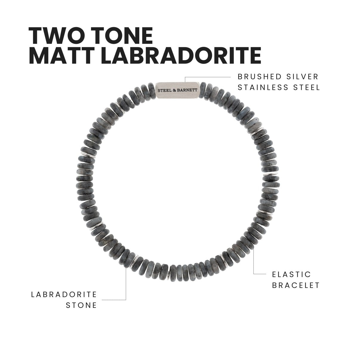 Two Tone Disc Gemstone Bracelet Matt Labradorite - STEEL & BARNETT