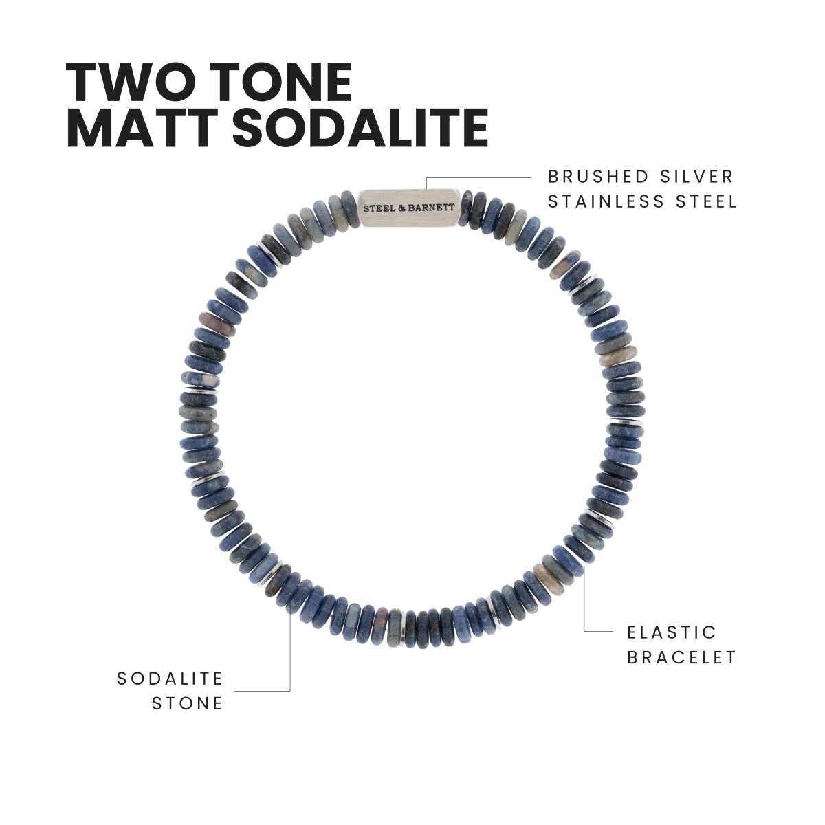 Two Tone Disc Gemstone Bracelet Matt Sodalite - STEEL & BARNETT