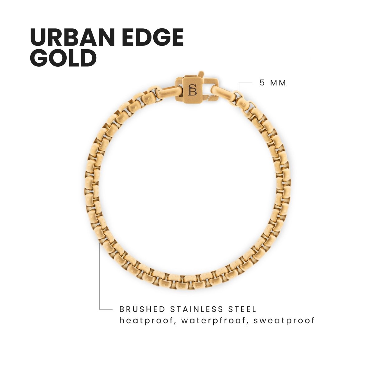 Urban Edge 5mm Box Chain Bracelet 18K Gold - STEEL & BARNETT