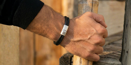 Leather bracelet worn on wrist