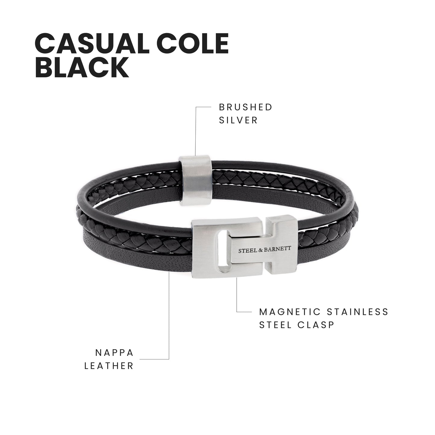 minimal leather bracelet for men stainless steel clasp