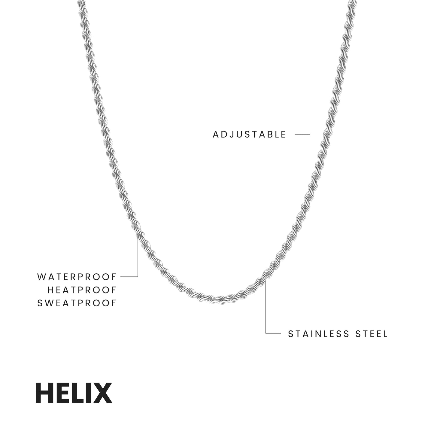 Helix Chain Necklace Silver Adjustable 50-60cm/20-24'