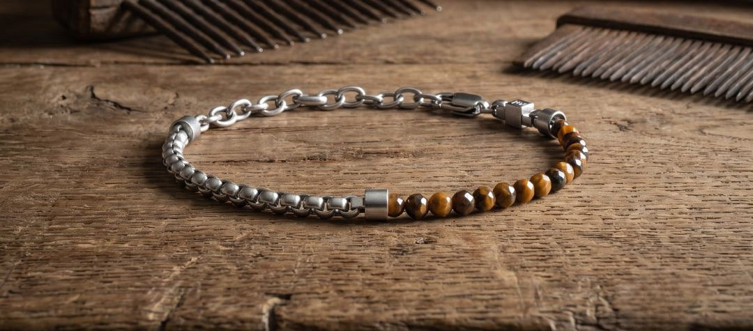 Bracelet on a wooden surface with rustic background