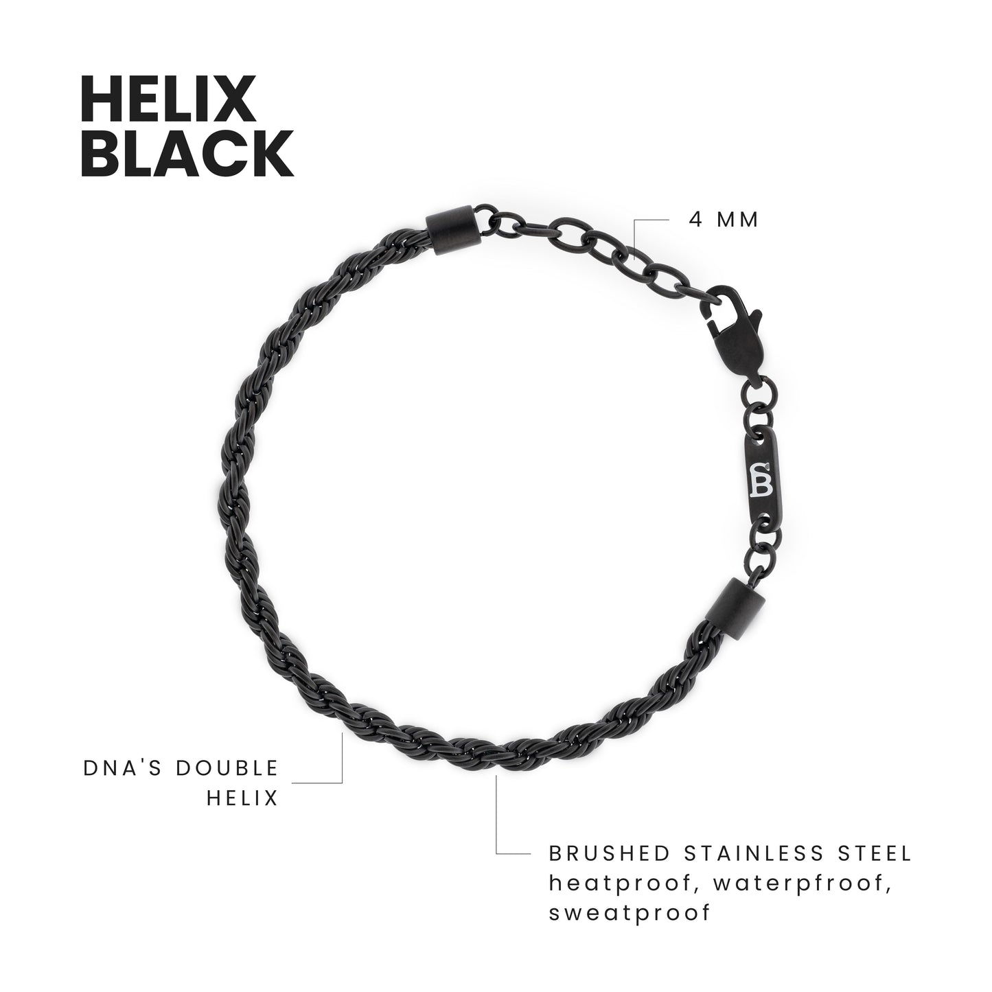 Black Edition Helix 4mm Chain Bracelet Adjustable