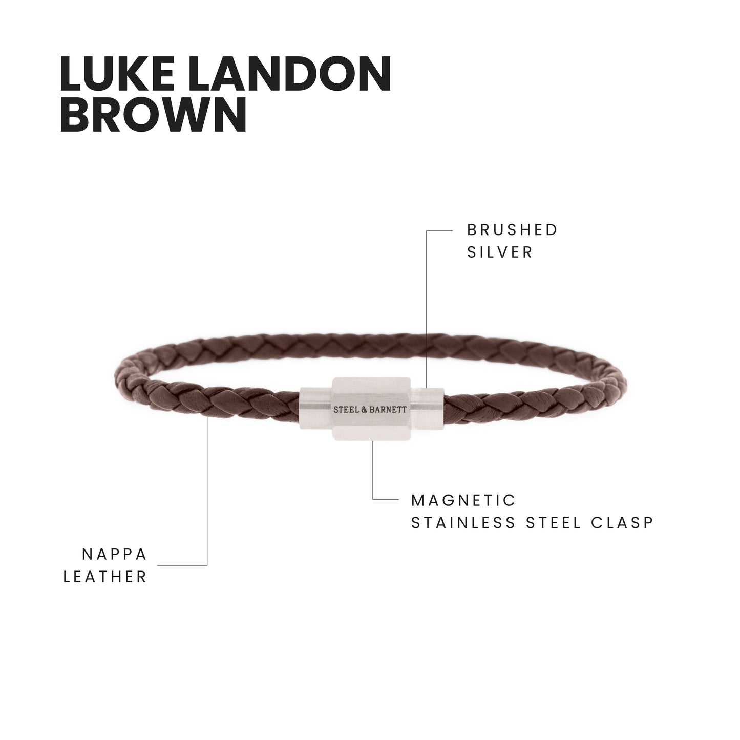 Luke Landon Nappa Leather Bracelet Brown