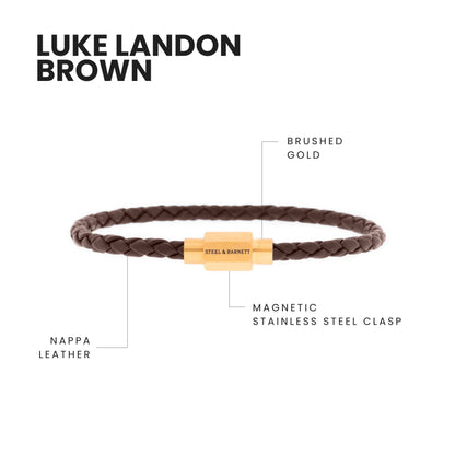 Luke Landon Nappa Leather Bracelet Brown/18K Gold