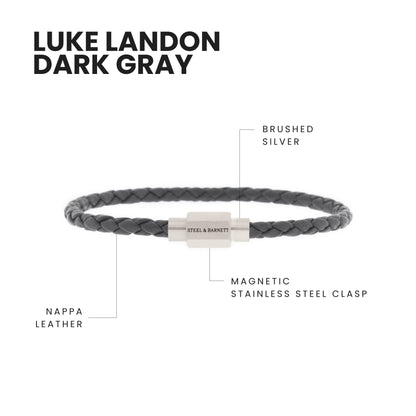 Luke Landon Nappa Leather Bracelet Dark Gray