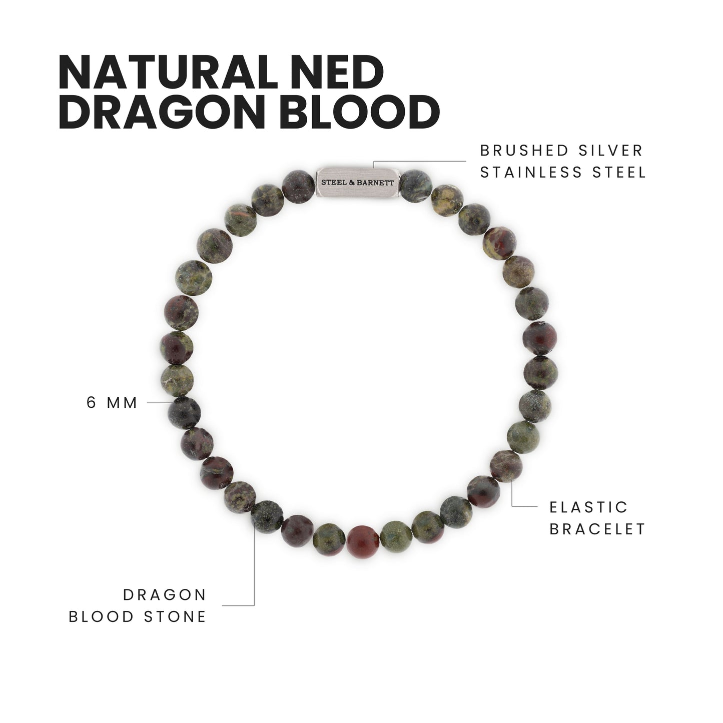 Natural Ned 6mm Ronde Edelsteen Armband Dragon Blood