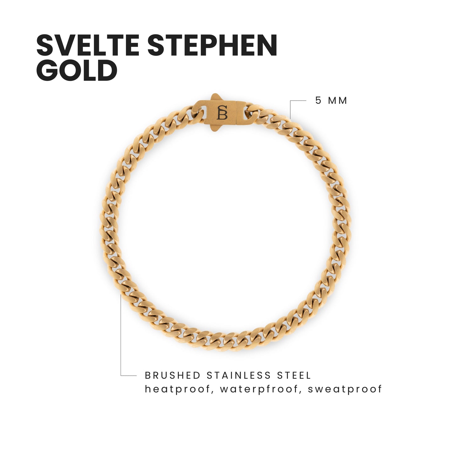 Svelte Stephen 5mm Chain Bracelet 18K Gold