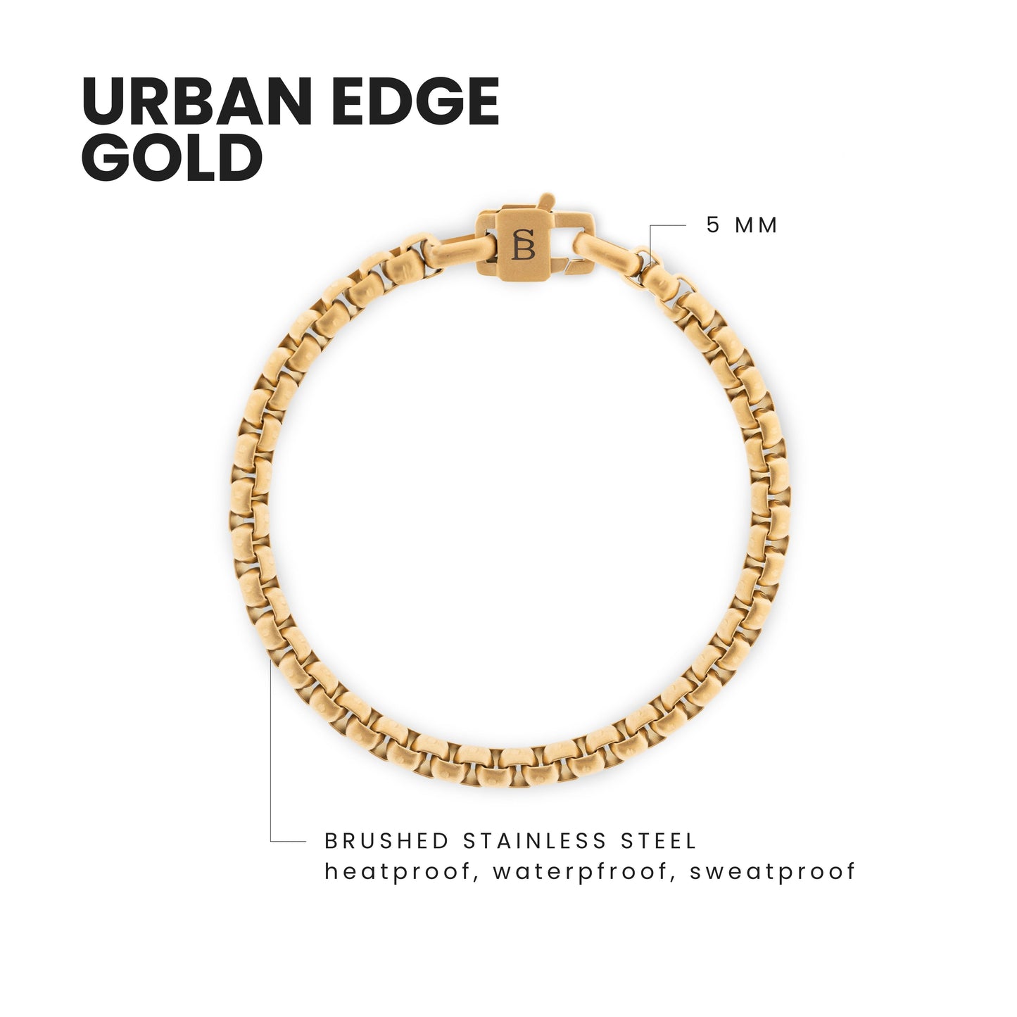 Urban Edge 5mm Box Chain Bracelet 18K Gold