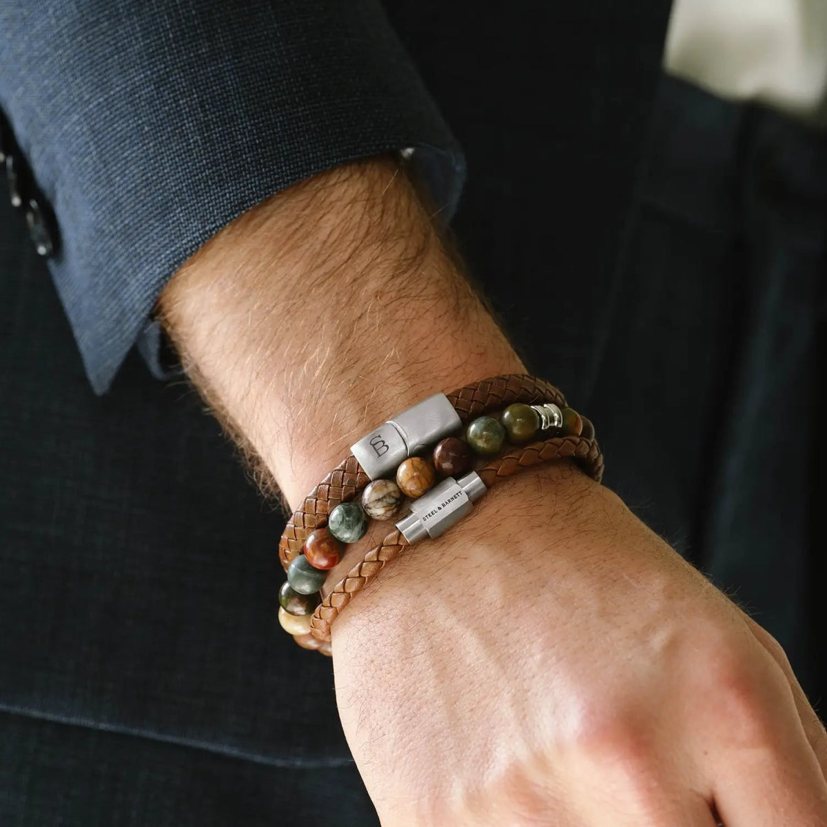 8mm Round Gemstone Bracelet Cherry Creek Jasper - STEEL & BARNETT